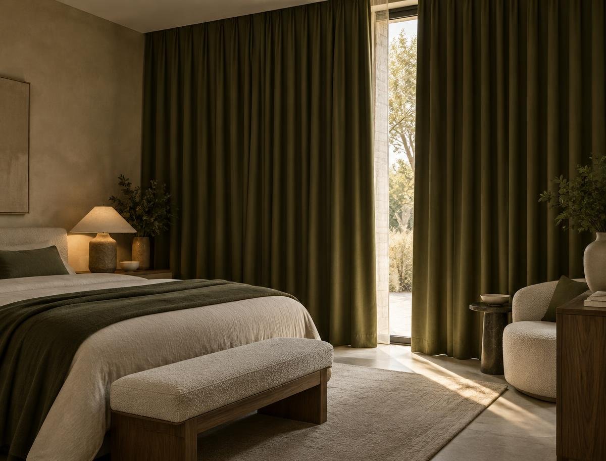 Made-to-measure blackout curtains in a modern Dubai interior