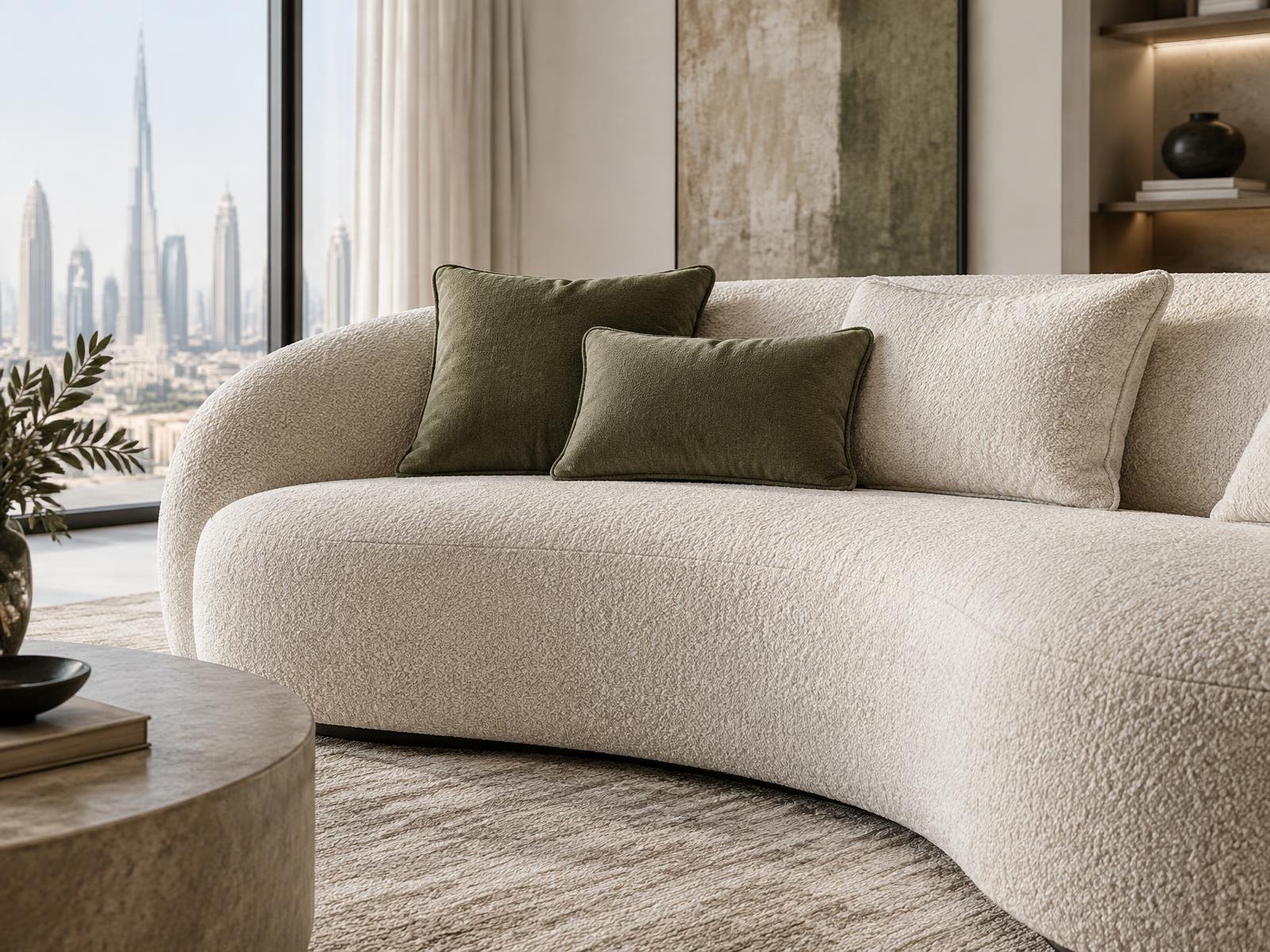 Made-to-measure custom sofa upholstery in a modern Dubai interior